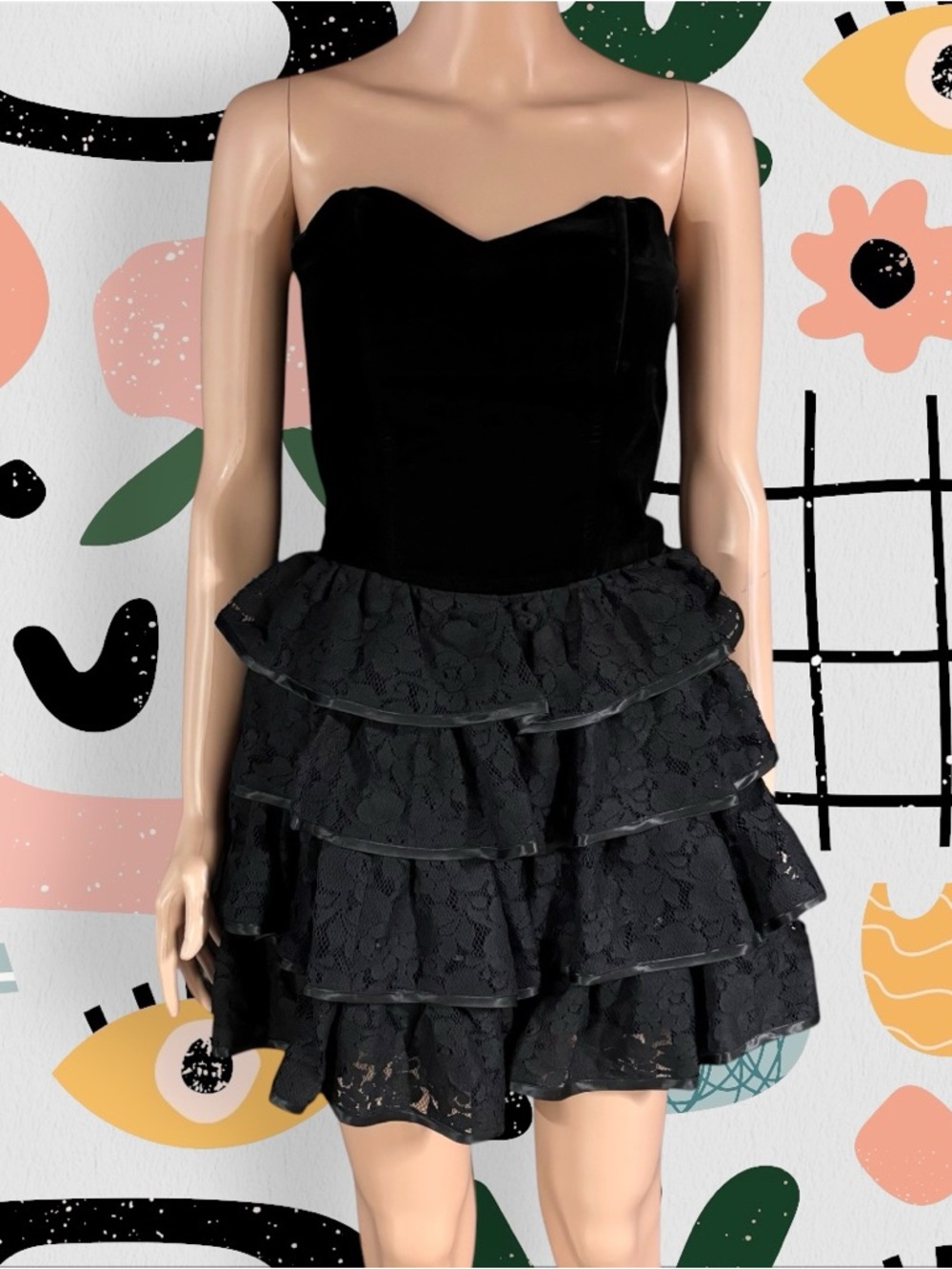 Mondi | Vintage Wool Blend Velvet Corset Lace Tiered Mini Dress